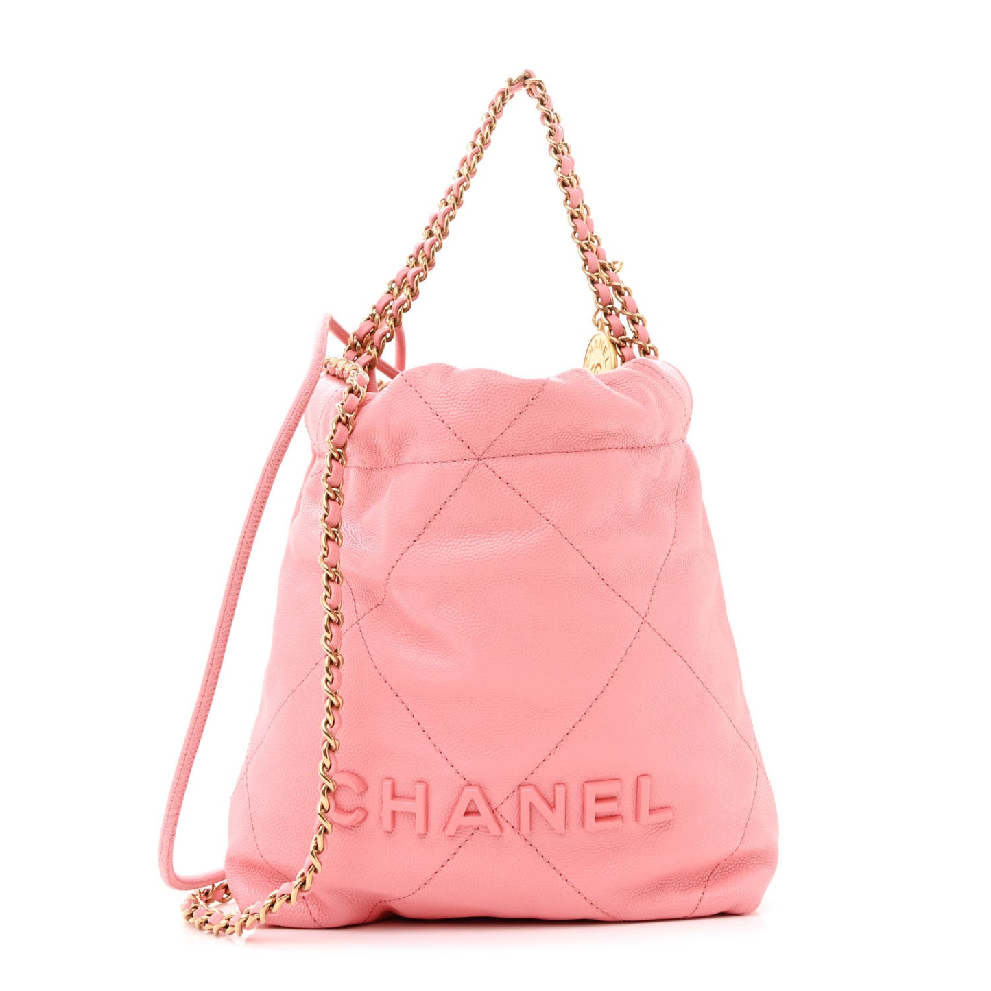 Shiny Caviar Quilted Mini Chanel 22 Coral