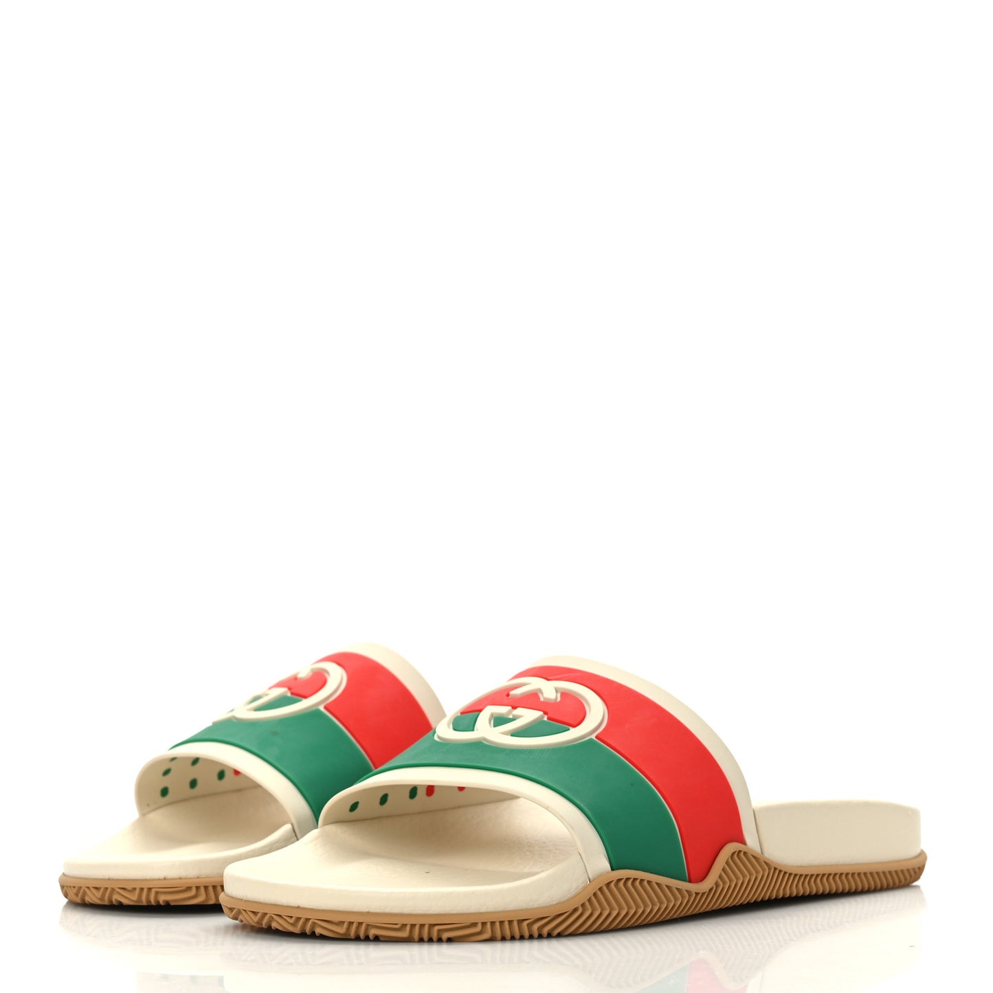 Rubber Web Womens Interlocking G Slide Sandals 39 Mystic White Green Red
