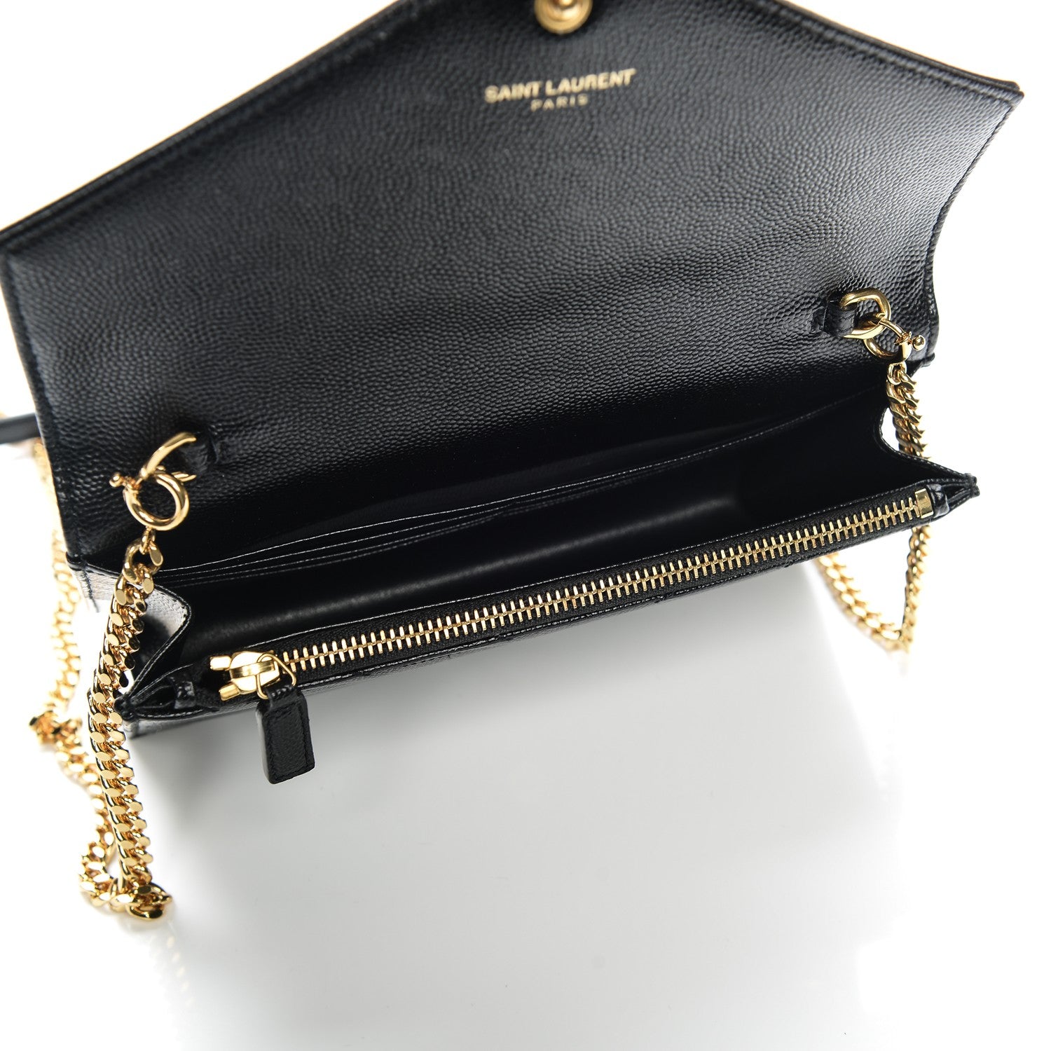 Saint Laurent Grain De Poudre Matelasse Chevron Monogram Envelope Chain Wallet Black 5 of 7