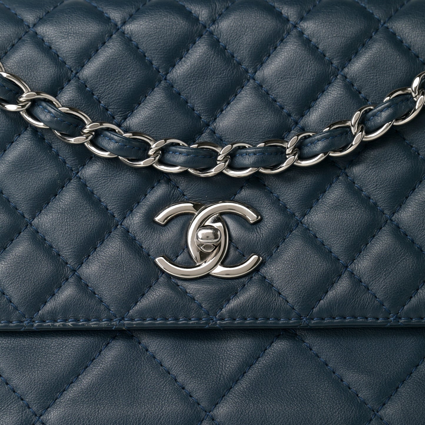 Calfskin Quilted In the Business Flap Dark Navy Blue
