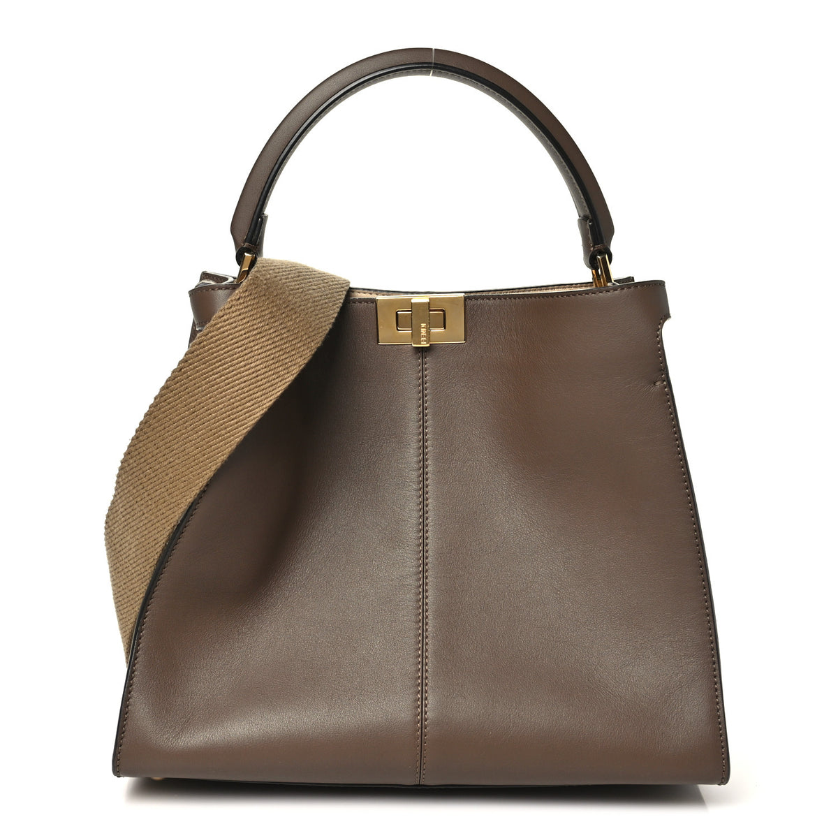 Fendi Vitello Seta Glazed Fabric FF 1974 Medium Peekaboo X-Lite Maya Mogano Panna Maya Mogano Panna 1 of 10