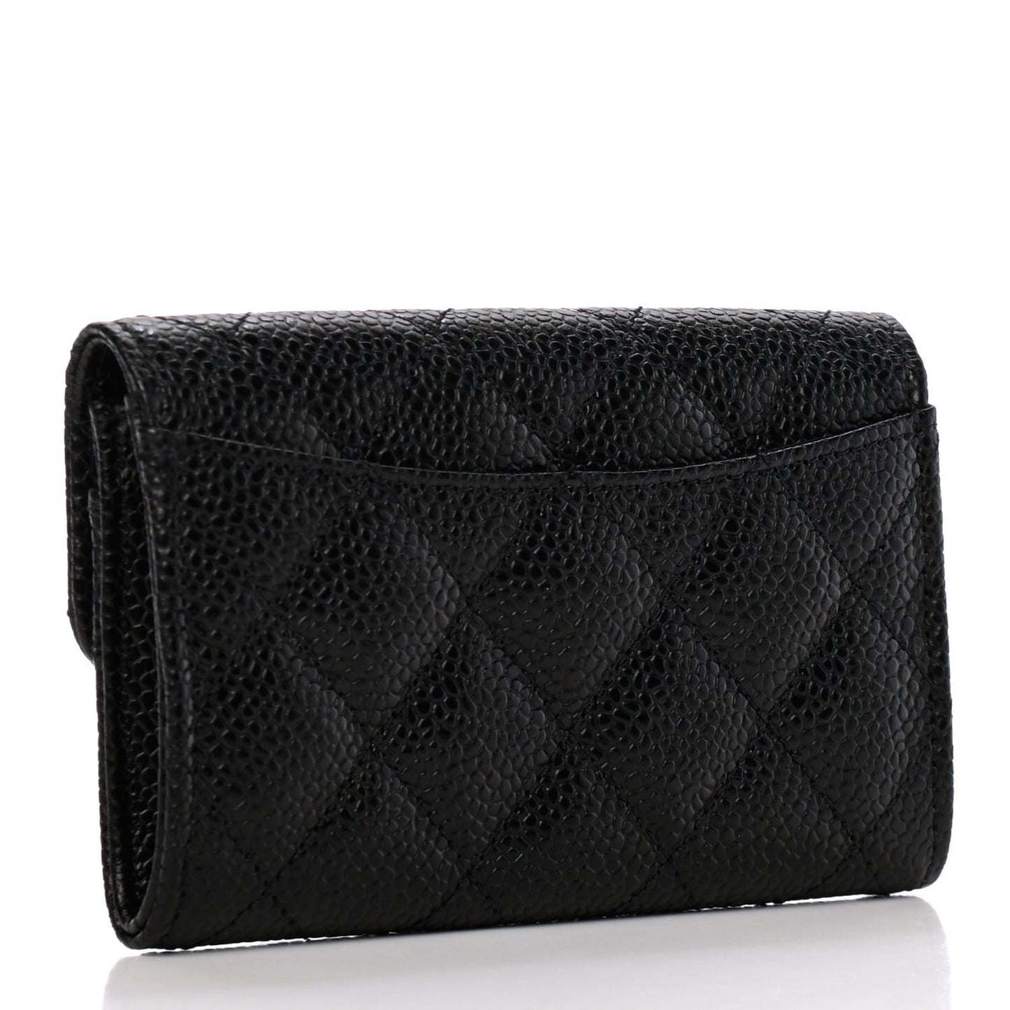 Caviar Quilted Flap Card Holder Wallet Black