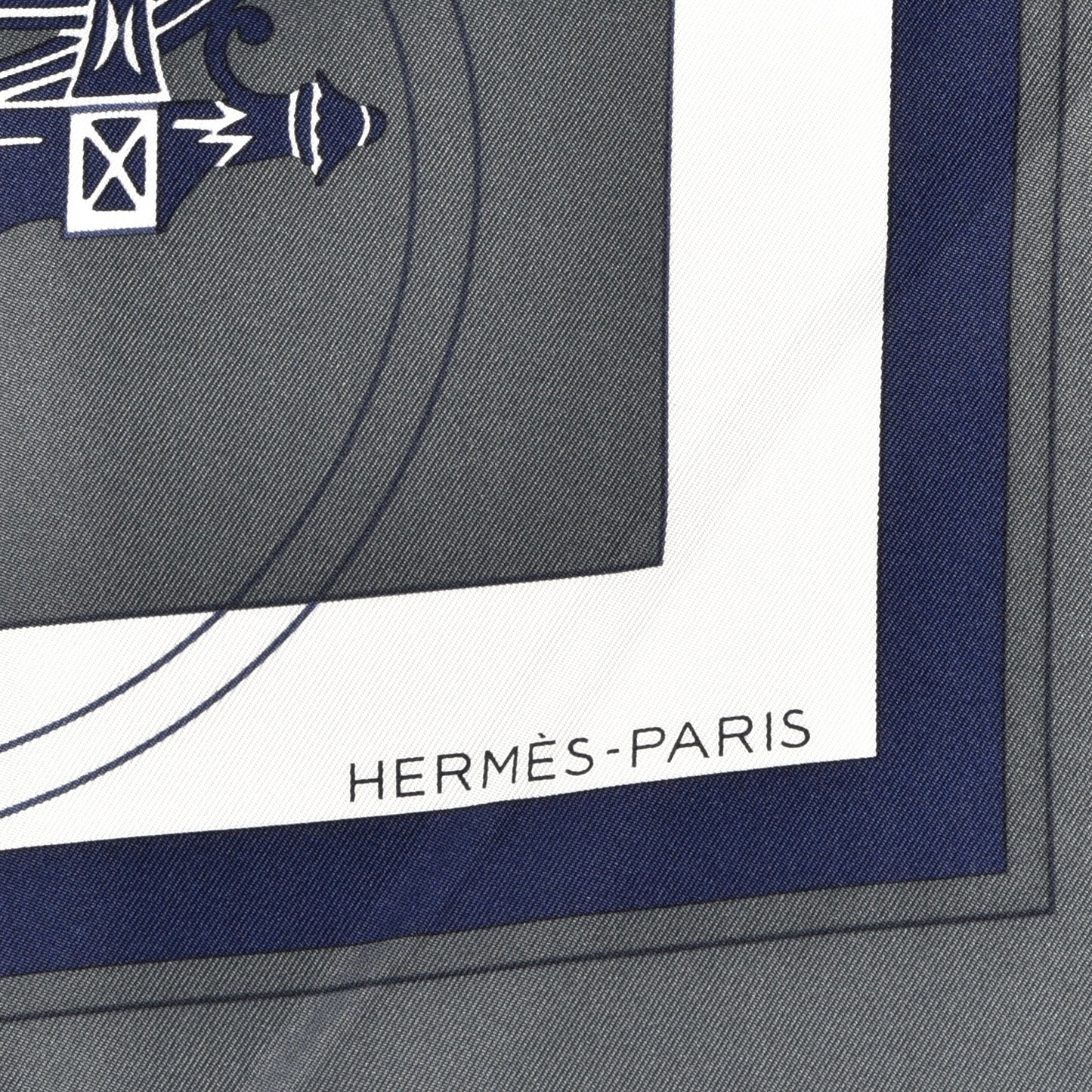 Silk Ex Libris Scarf 90 Anthracite Marine White