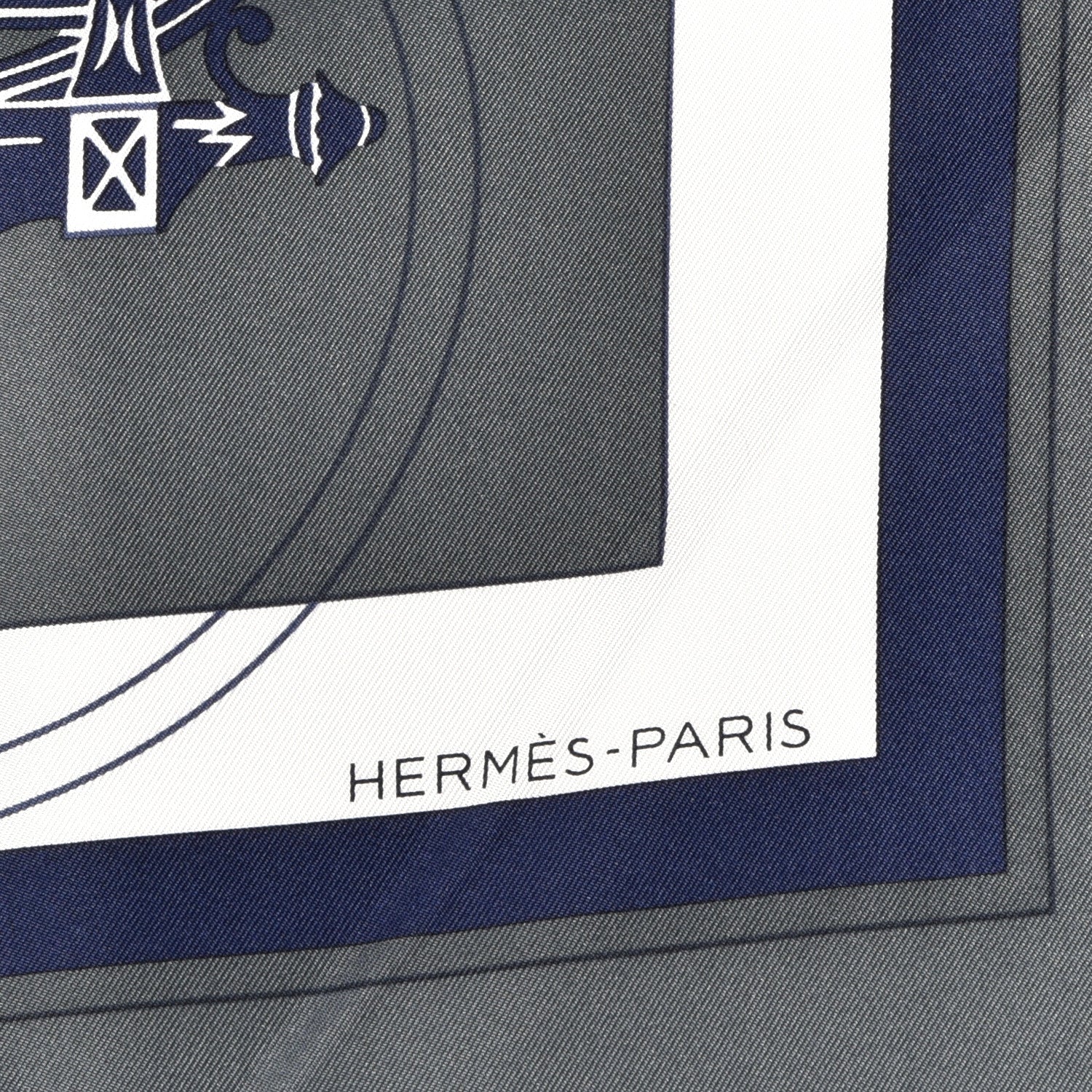 Hermes Silk Ex Libris Scarf 90 Anthracite Marine White 2 of 4