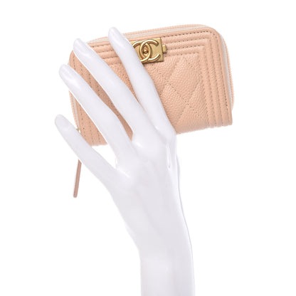 Chanel Caviar Quilted Boy Zip Around Coin Purse Wallet Beige Clair 2 of 8