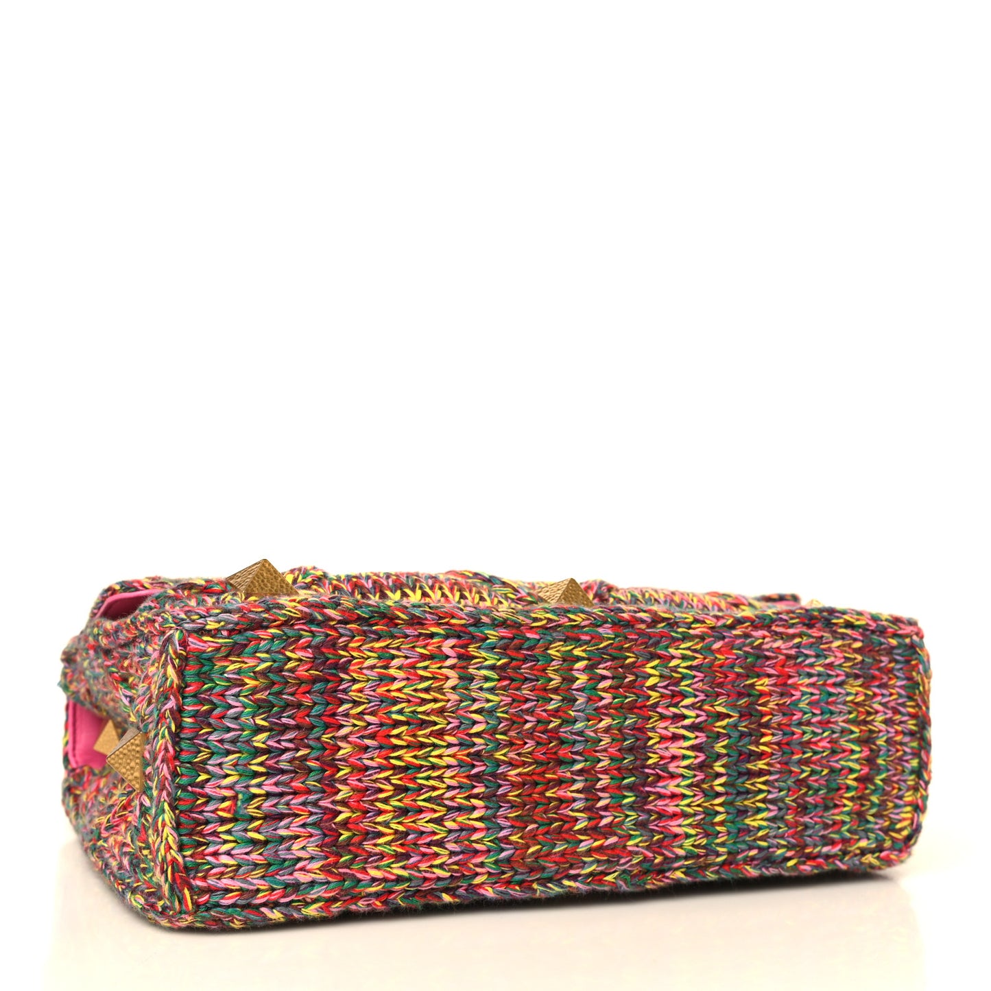 Wool Woven Large Roman Stud Shoulder Bag Multicolor Feminine Pink