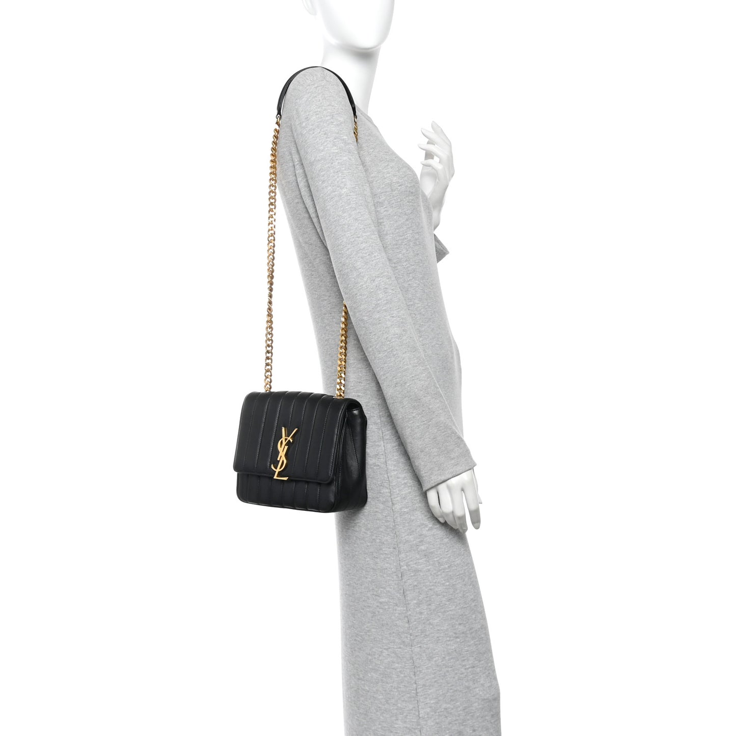 Lambskin Matelasse Monogram Medium Vicky Chain Bag Black