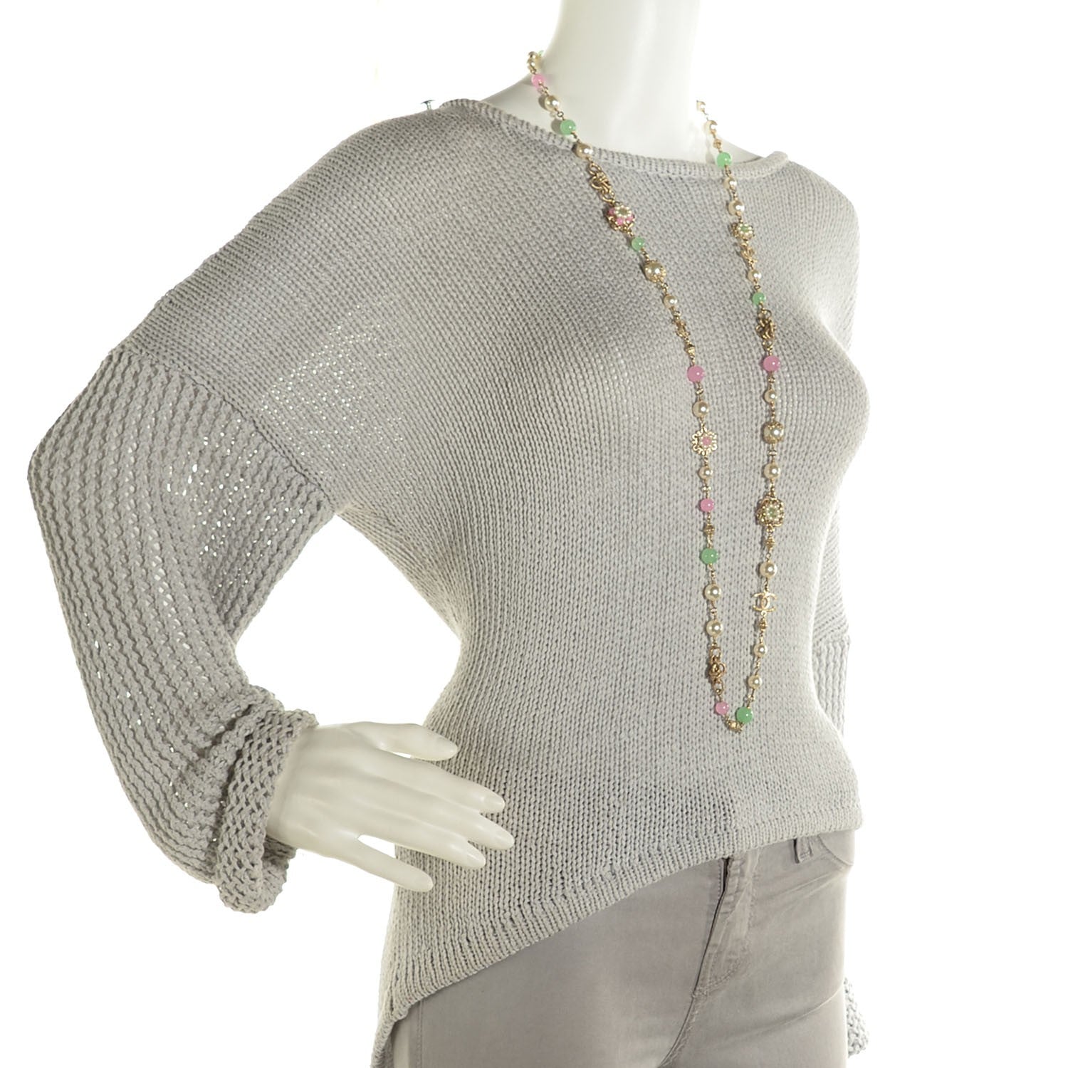 Chanel Pearl Camellia CC Long Necklace Gold Pink Green 2 of 6