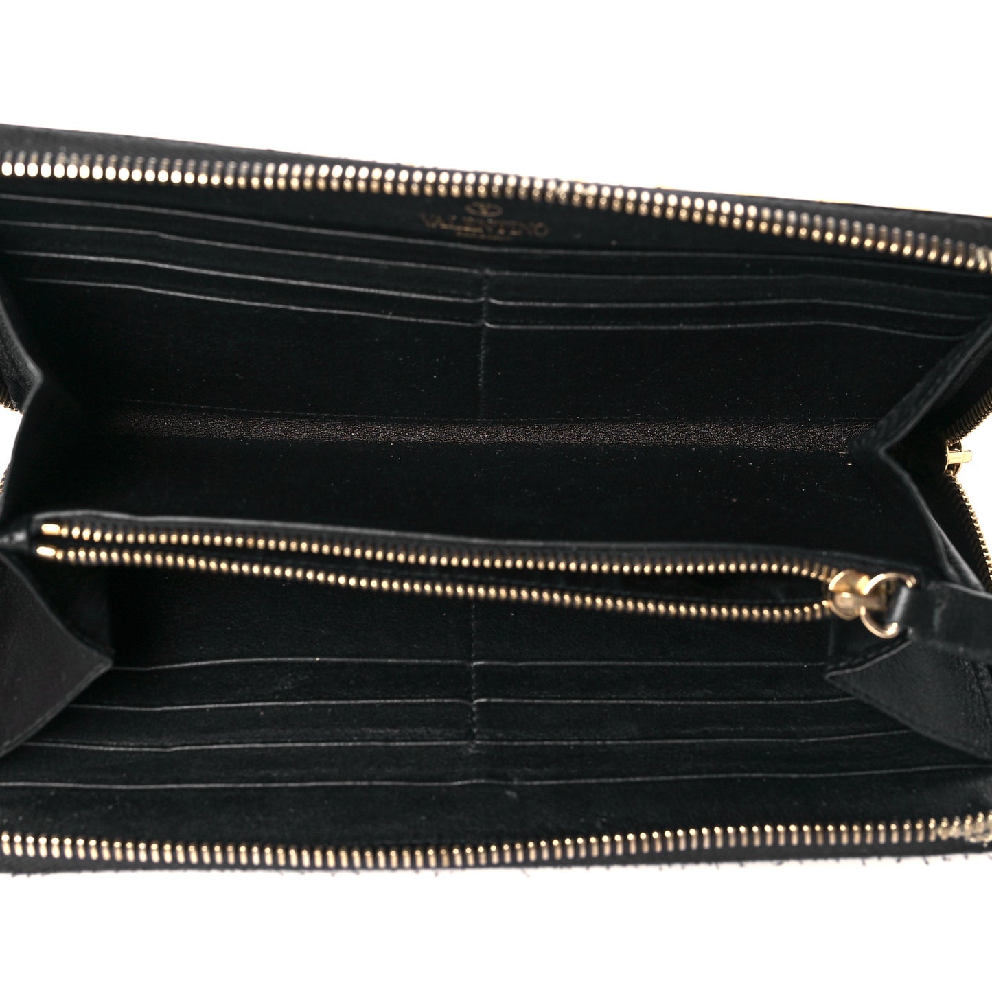 Calfskin Rockstud Zip Around Wallet Black