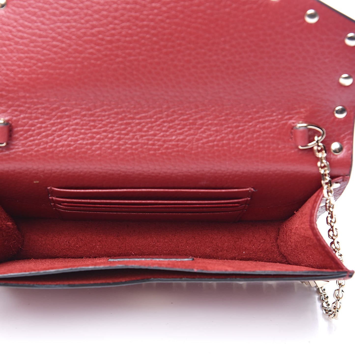 Pebbled Calfskin Rockstud Envelope Wallet on Chain Rubino