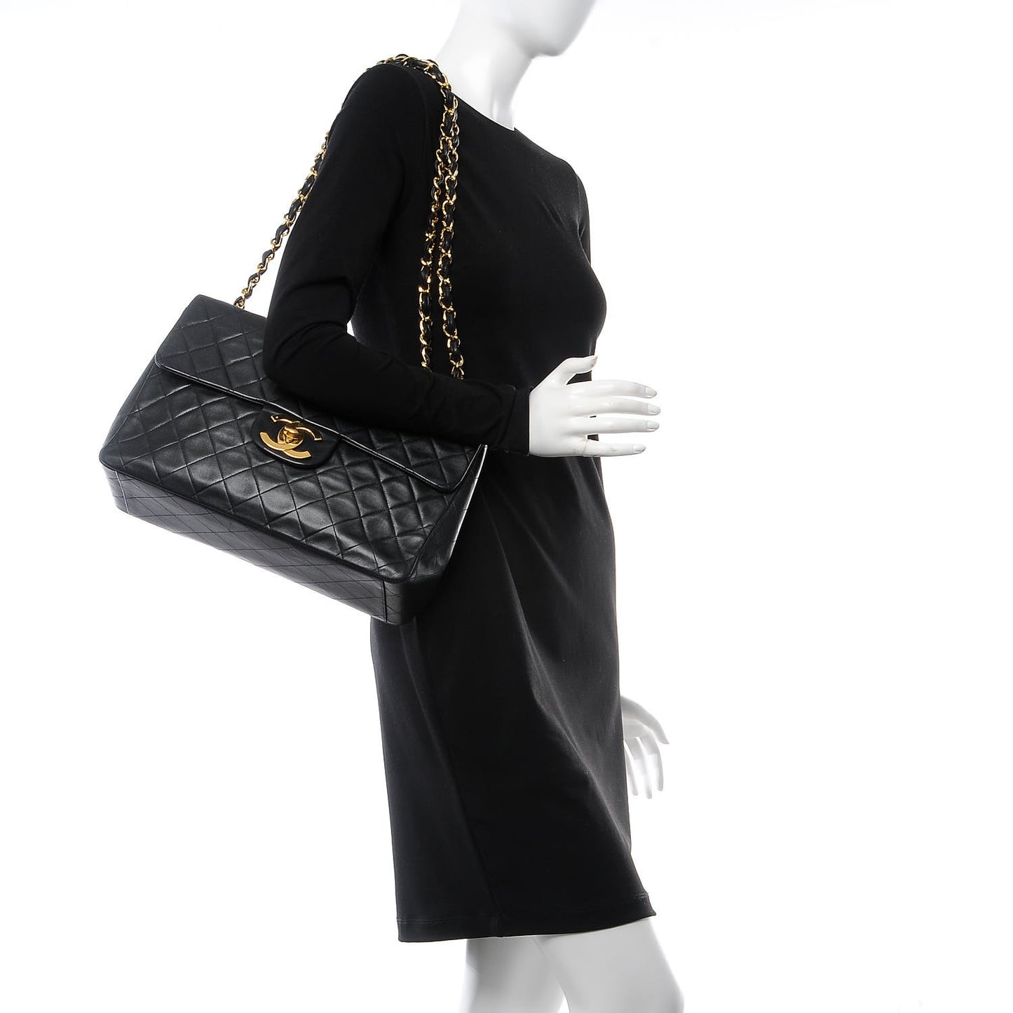 Lambskin Quilted XL Jumbo Single Flap Black