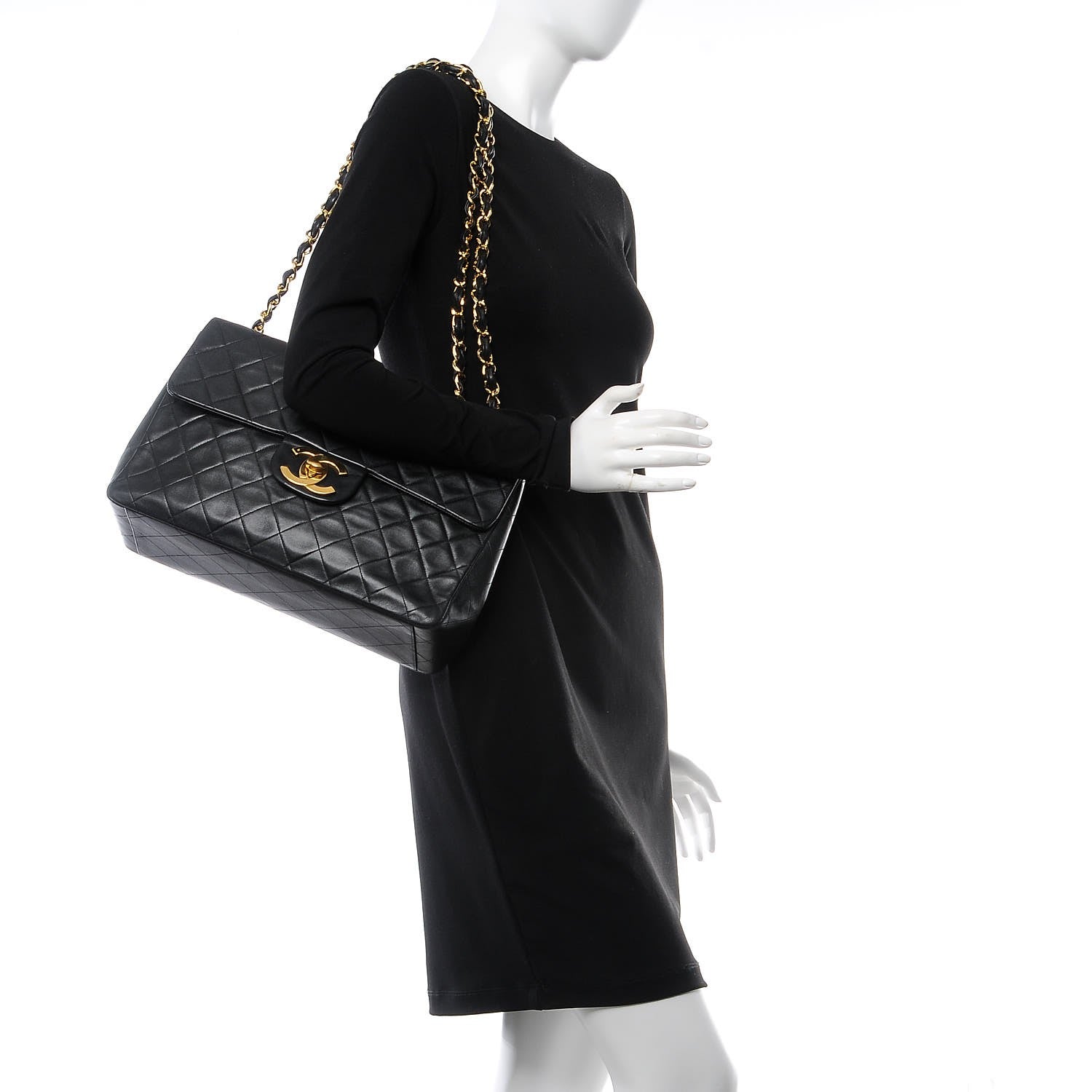 Chanel Lambskin Quilted XL Jumbo Single Flap Black 2 of 10
