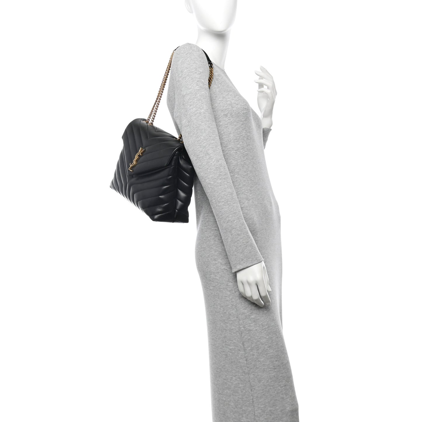 Calfskin Y Quilted Monogram Medium Loulou Chain Satchel Black