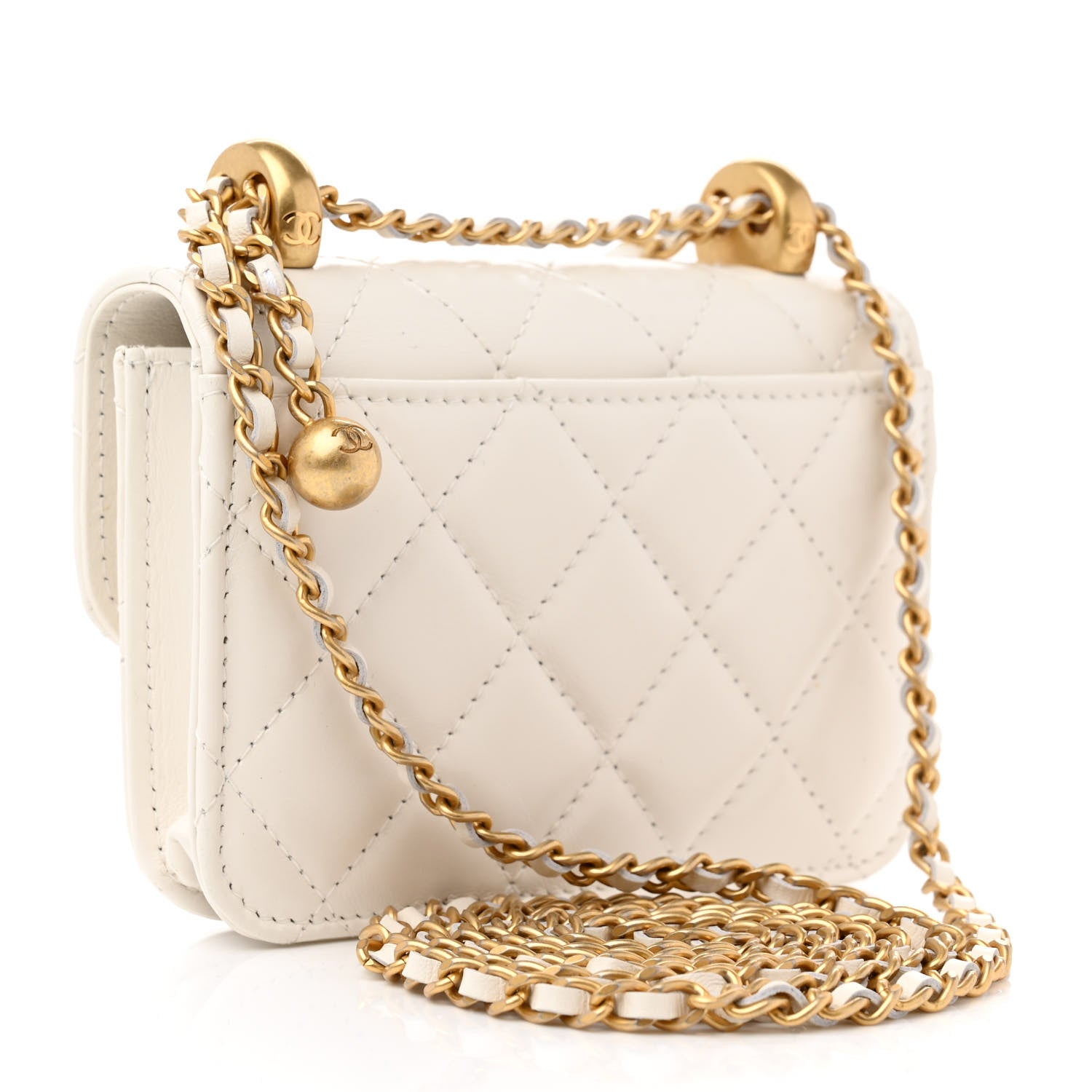 Chanel Calfskin Quilted Perfect Fit Coin Purse With Chain White 3 of 11
