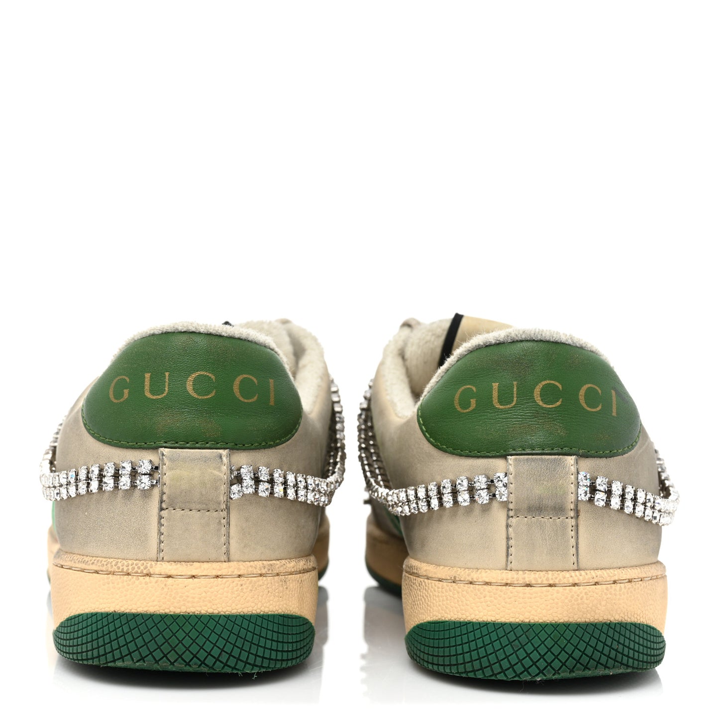 Nubuck Calfskin Web Removable Crystals Screener Sneakers 40 Dusty Milk New Mystic White