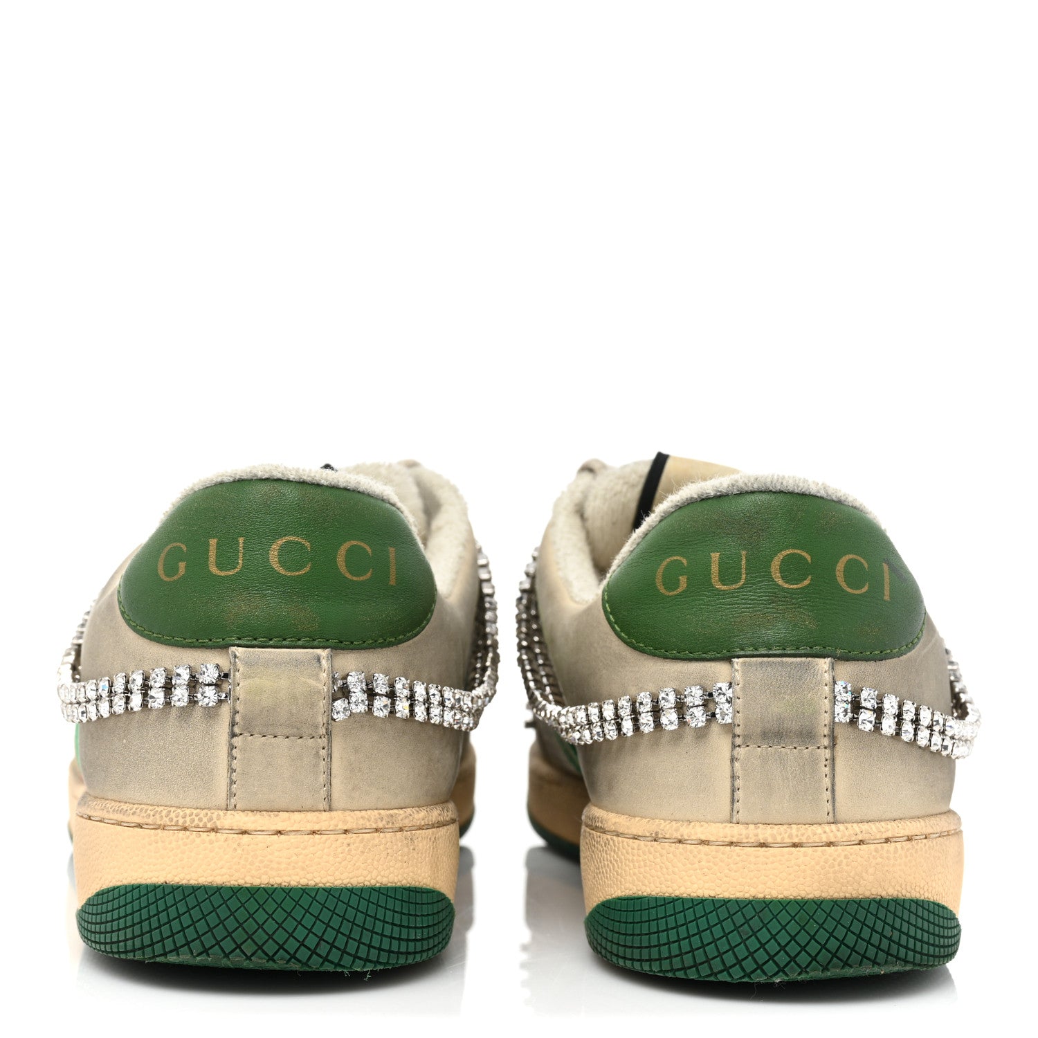 Gucci Nubuck Calfskin Web Removable Crystals Screener Sneakers 40 Dusty Milk New Mystic White 4 of 15