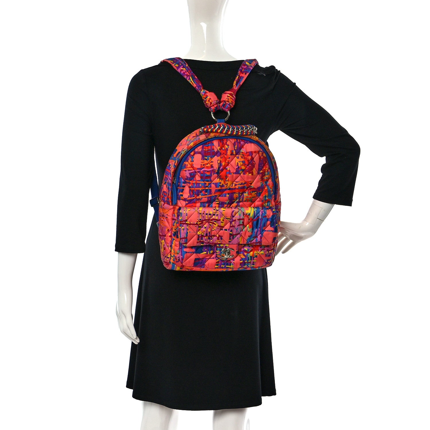 Chanel Foulard Fabric Quilted Printed Backpack Pink 2 of 9