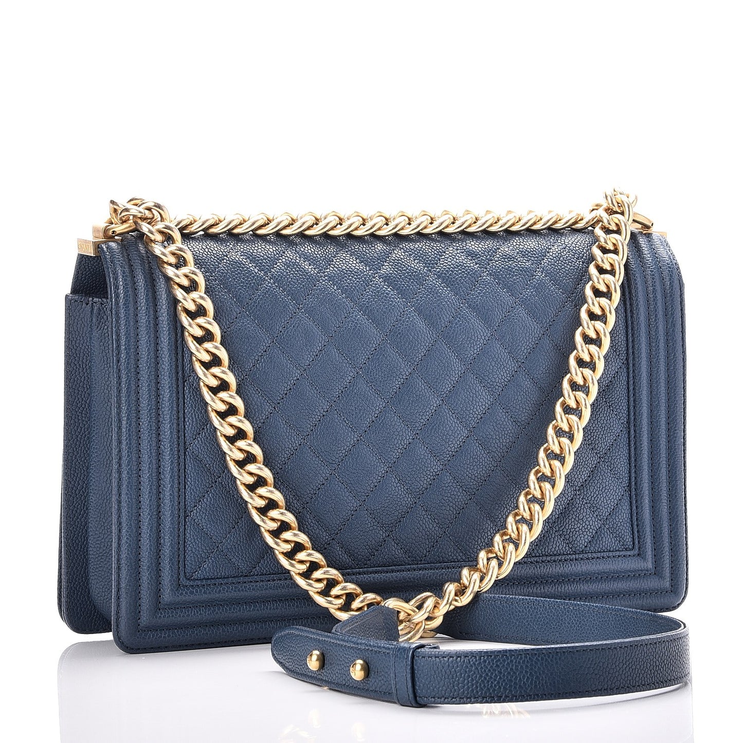 Caviar Quilted New Medium Boy Flap Dark Blue