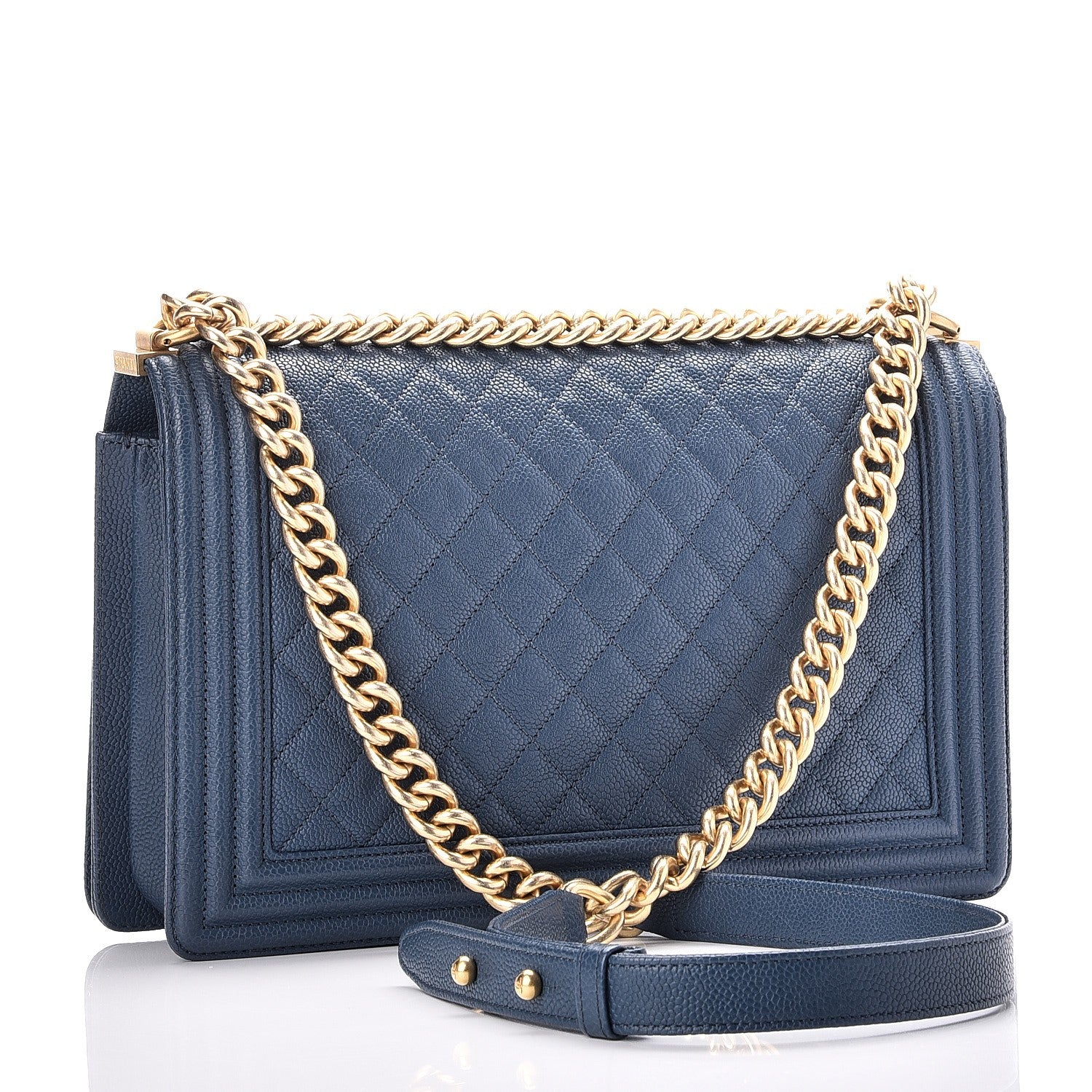 Chanel Caviar Quilted New Medium Boy Flap Dark Blue 4 of 9