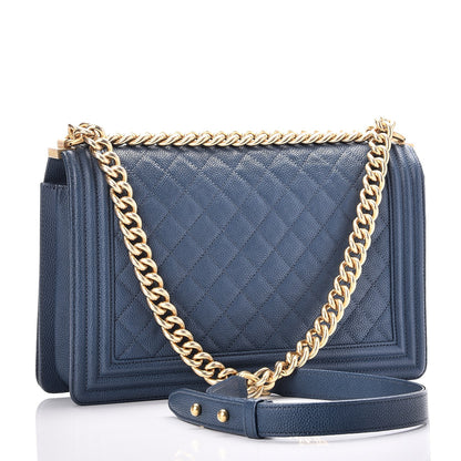 Chanel Caviar Quilted New Medium Boy Flap Dark Blue 4 of 9