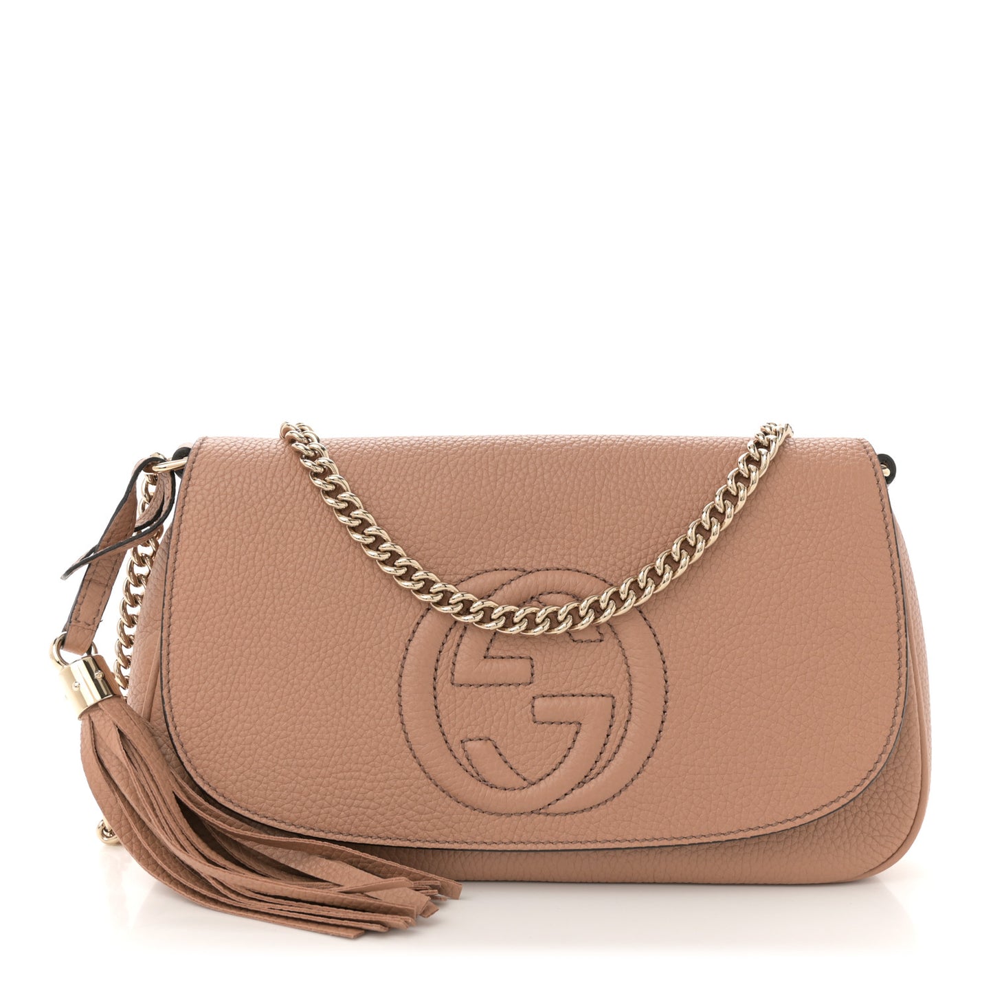Pebbled Calfskin Medium Soho Flap Crossbody Camelia