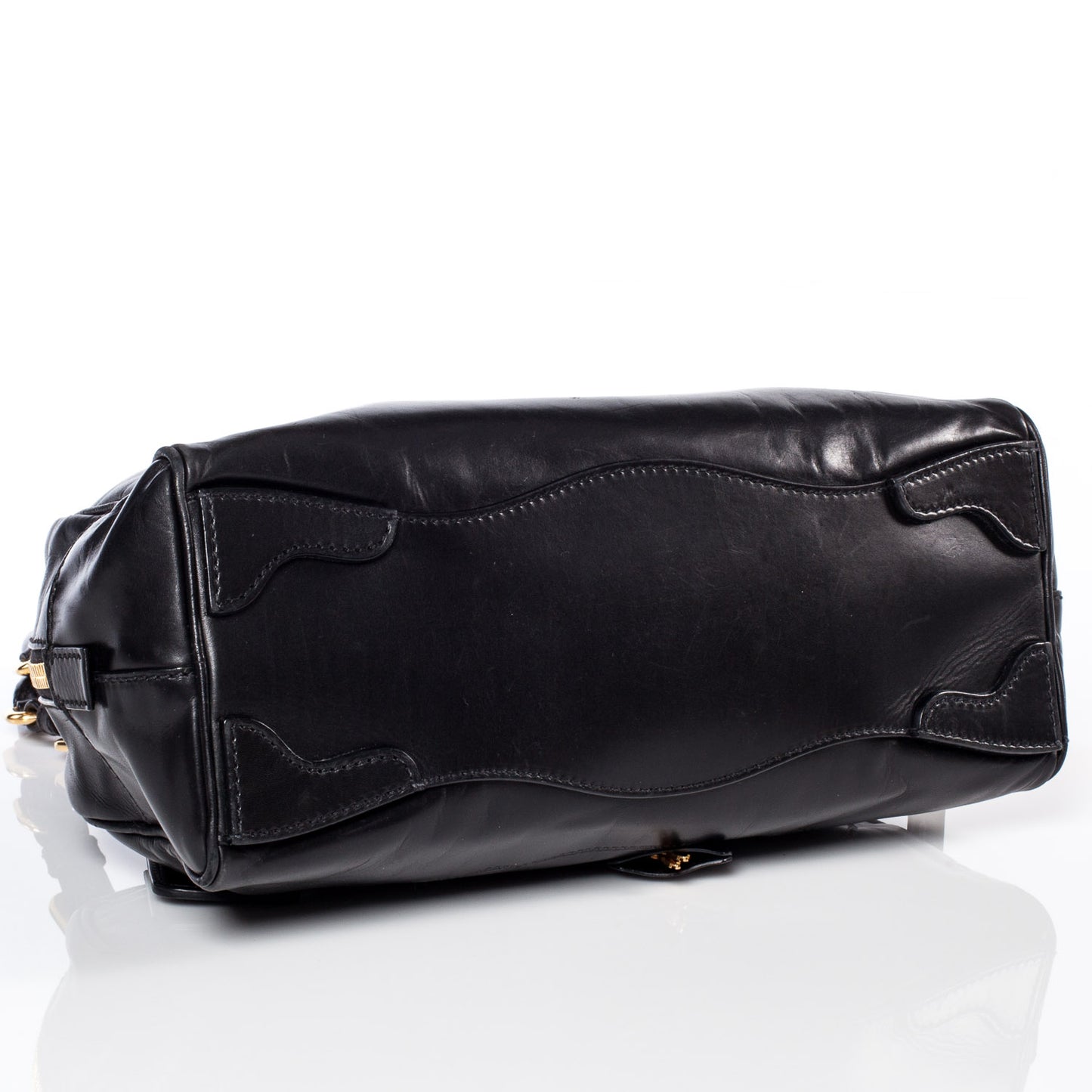Leather Logo Bowling Bag Black