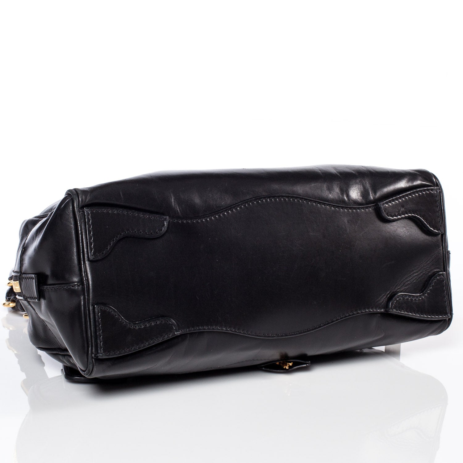 Prada Leather Logo Bowling Bag Black 5 of 10