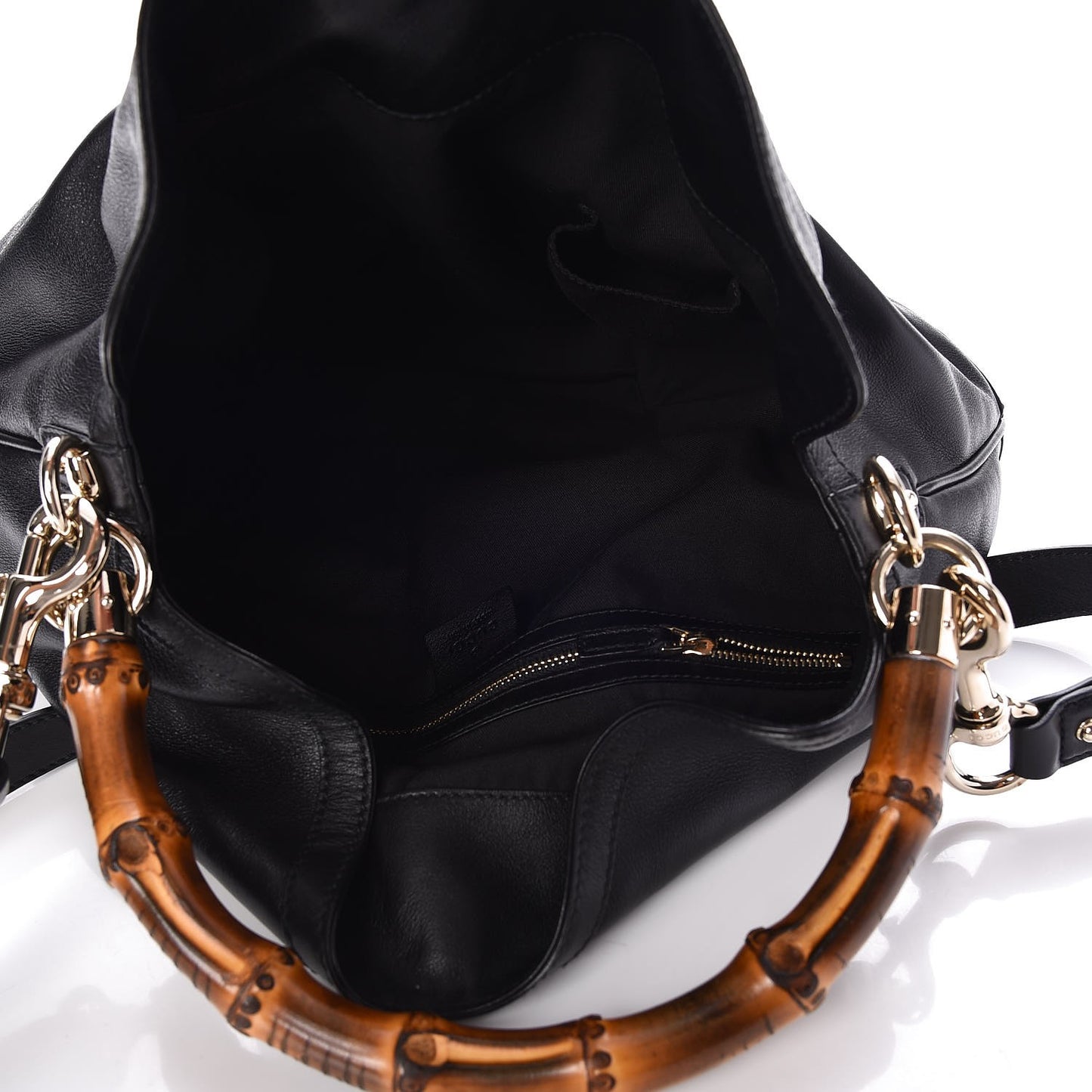 Calfskin Medium Peggy Bamboo Handle Hobo Black
