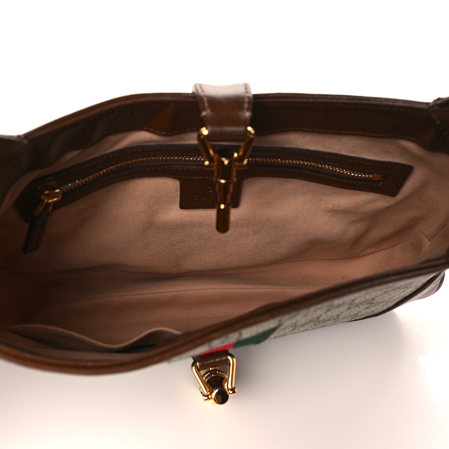 GG Supreme Monogram Azalea Calfskin Web Small Jackie 1961 Hobo Beige Ebony Brown Sugar