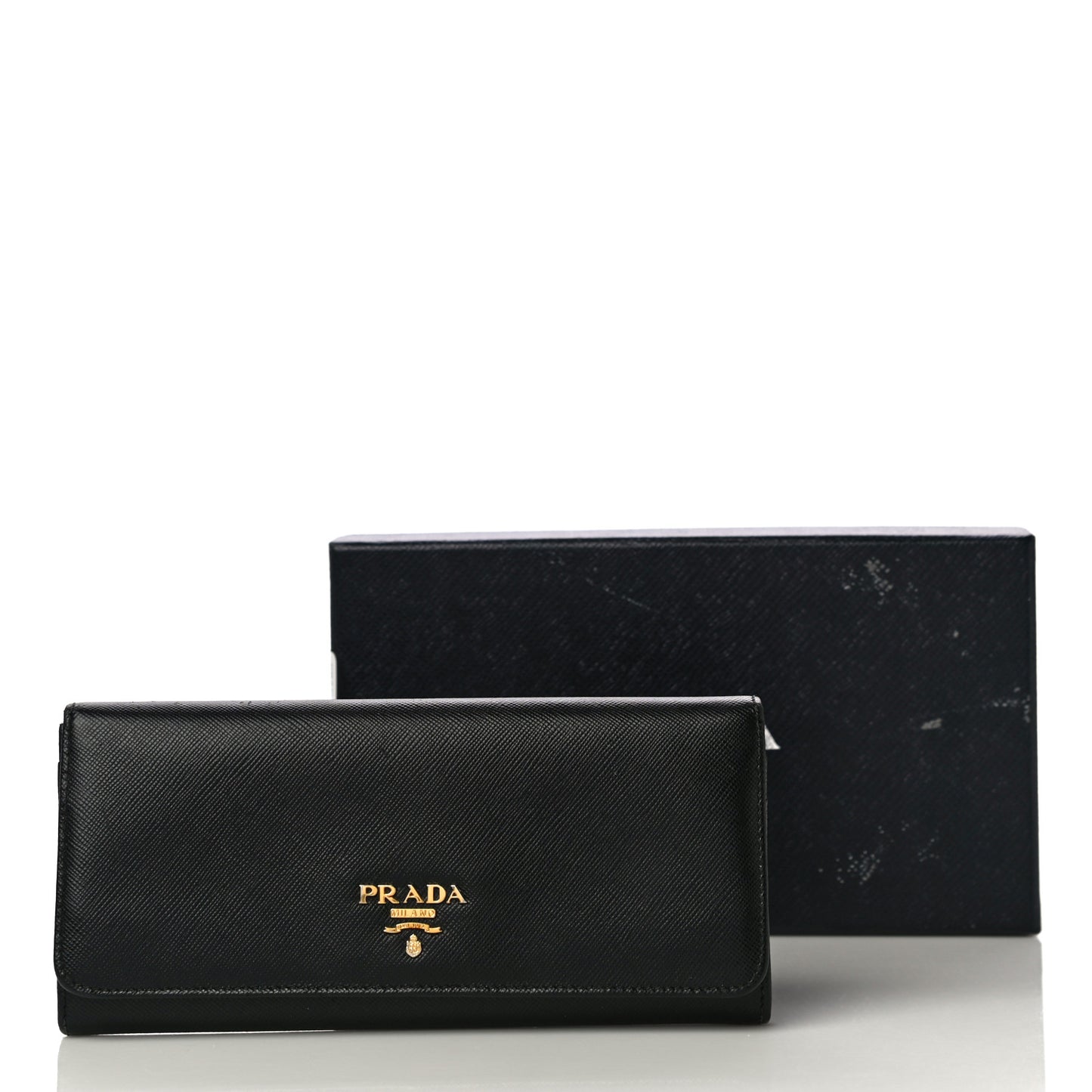 Saffiano Metal Continental Flap Wallet Black