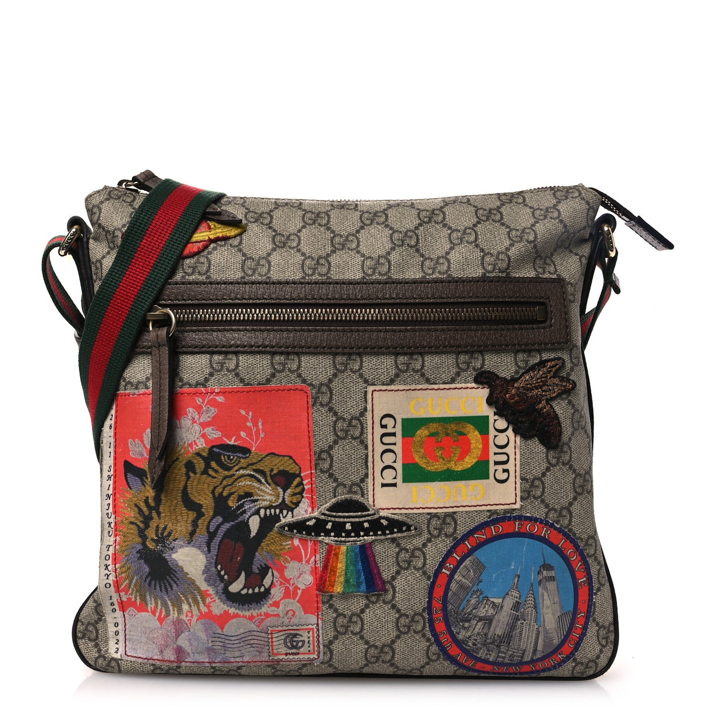 Soft GG Supreme Monogram Courrier Web Medium Flat Messenger Bag Beige New Acero Multicolor