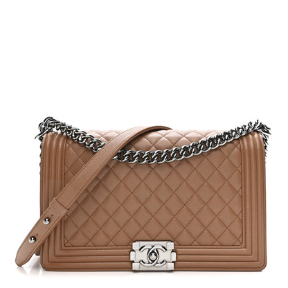 Chanel Calfskin Quilted New Medium Boy Flap Dark Beige 1 of 14