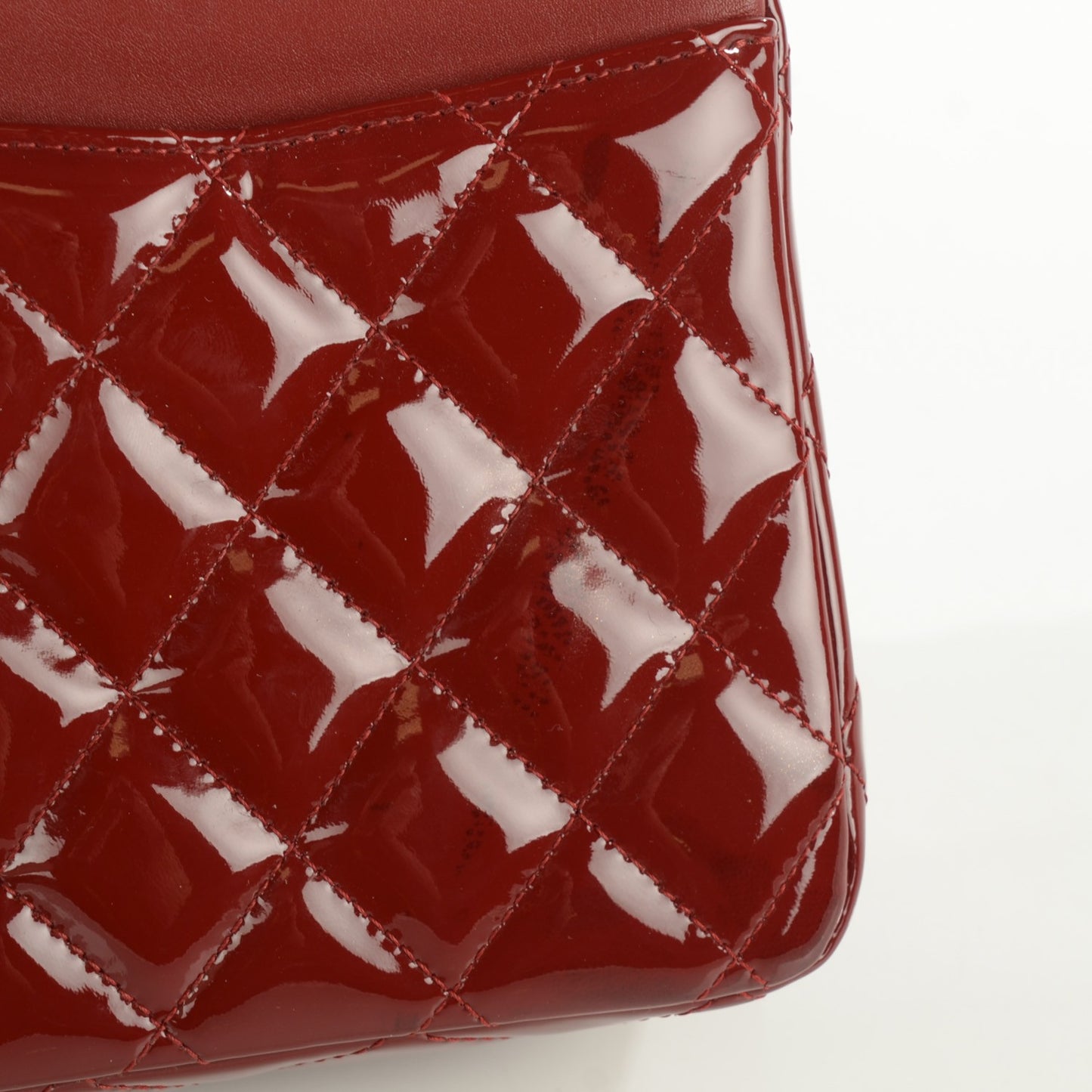 Patent Calfskin Quilted Medium Double Flap Red