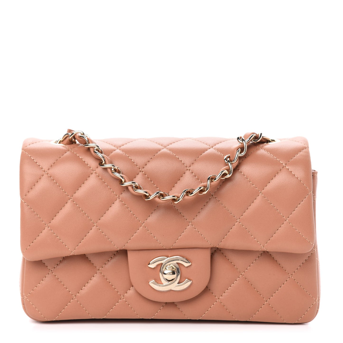 Lambskin Quilted Mini Rectangular Flap Brown
