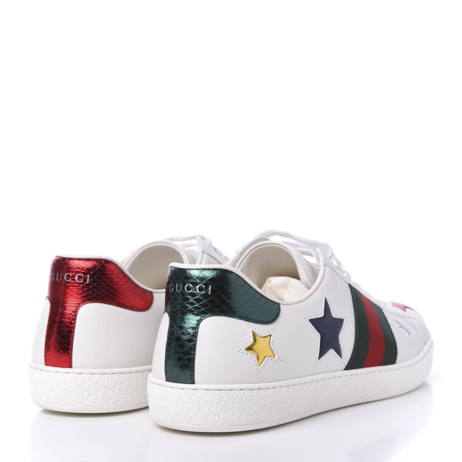 Gucci Calfskin Ayers Web Star Embroidered Mens Ace Sneakers 11 White Multi 5 of 11