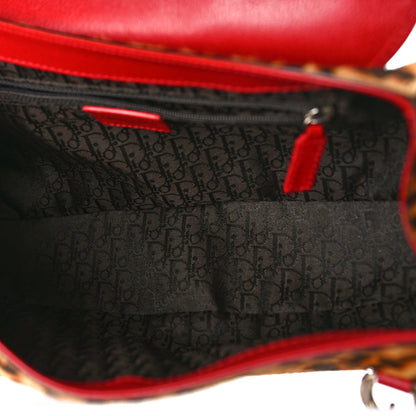 Christian Dior Pony Hair Leopard Print Diva Logo Shoulder Bag Red 5 of 8