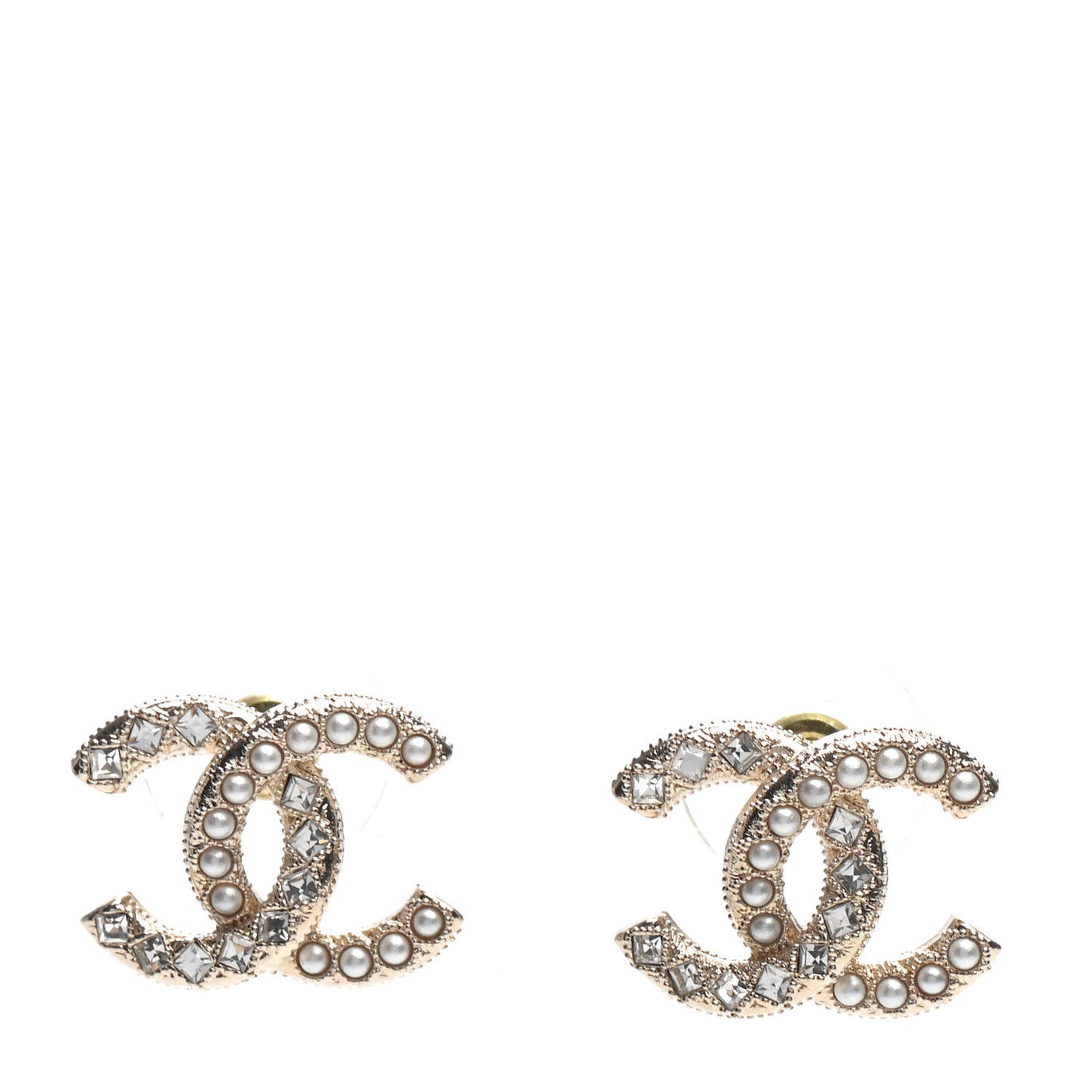 Pearl Crystal CC Earrings Gold