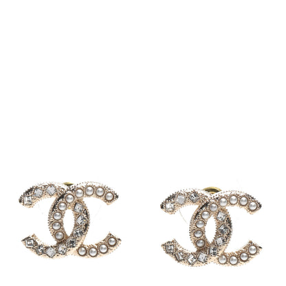 Chanel Pearl Crystal CC Earrings Gold 1 of 5