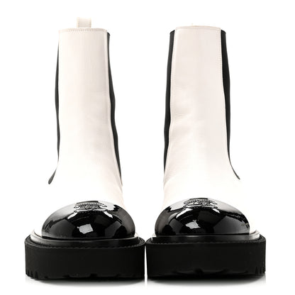 Chanel Patent Calfskin Cap Toe CC Ankle Boots 39 White Black 2 of 11