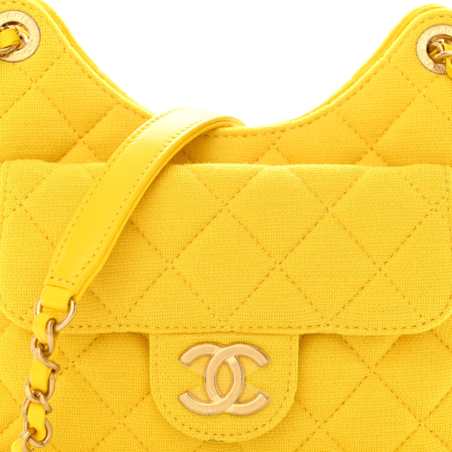 Chanel Jersey Quilted Small Wavy CC Hobo Yellow 8 of 10
