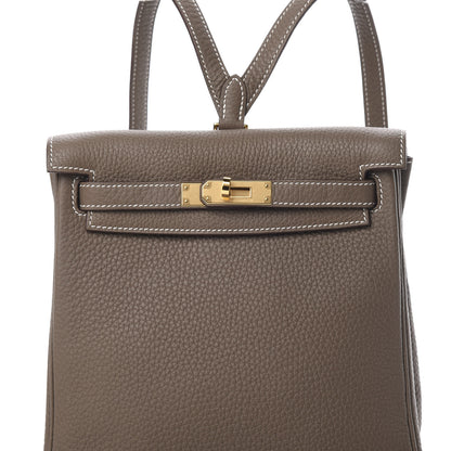Hermes Taurillon Clemence Kelly Ado Backpack Etoupe 7 of 9