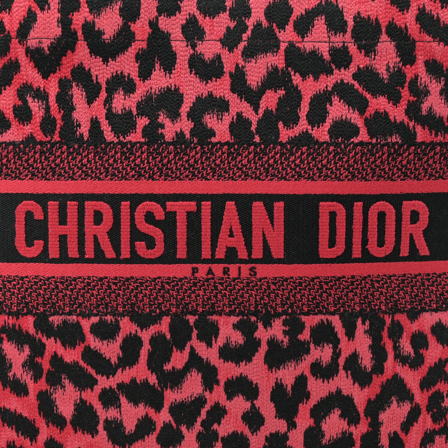 Christian Dior Canvas Mizza Embroidered Medium Leopard Book Tote Fuchsia Multicolor 8 of 12