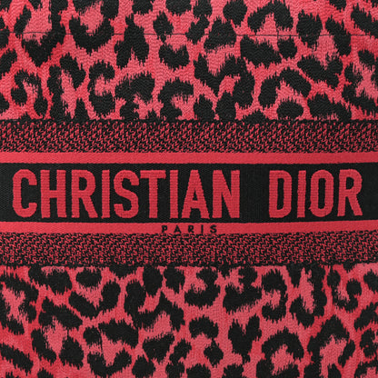 Christian Dior Canvas Mizza Embroidered Medium Leopard Book Tote Fuchsia Multicolor 8 of 12