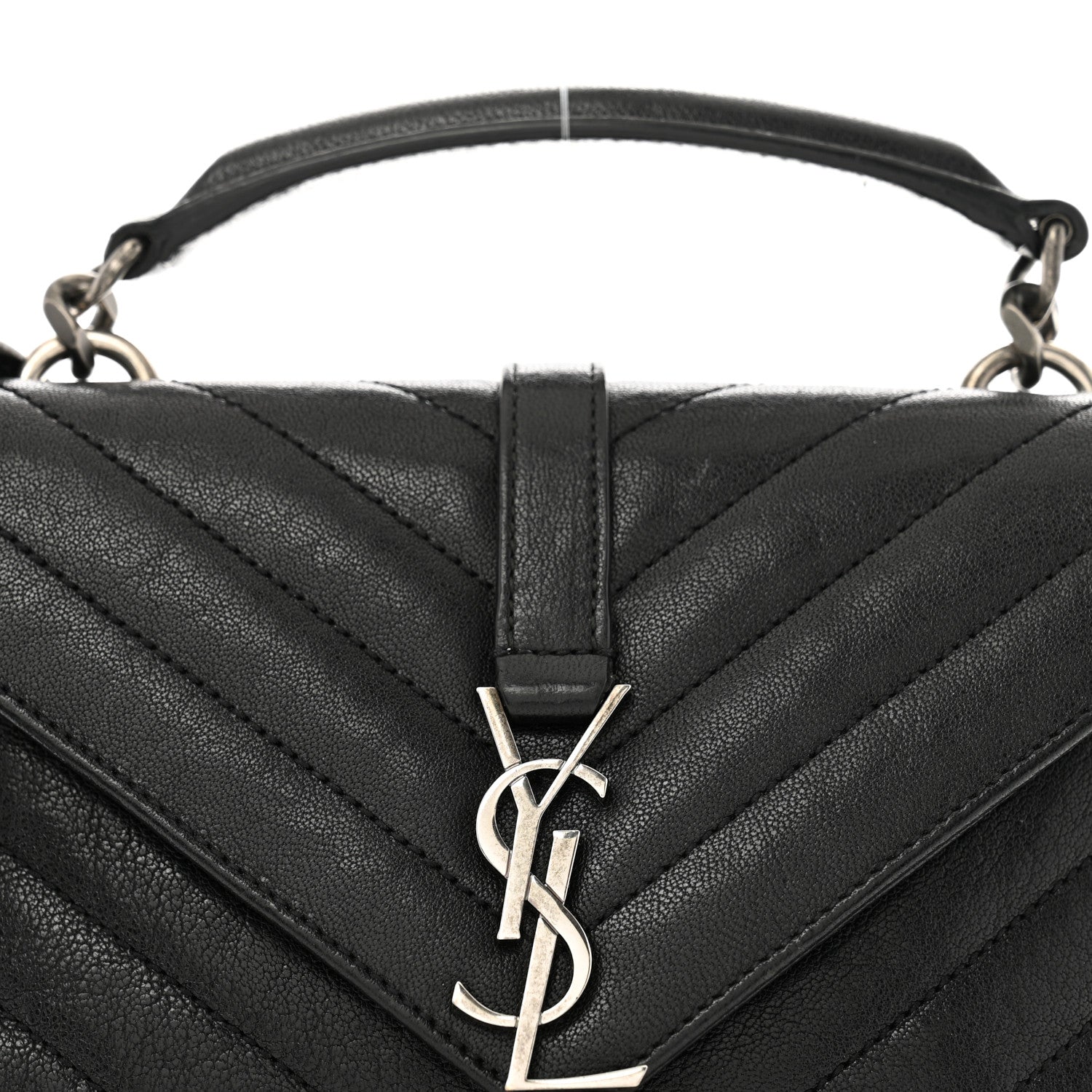 Saint Laurent Sheepskin Matelasse Chevron Monogram College Chain Wallet Black 8 of 12