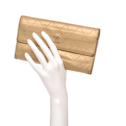 Chanel Aged Metallic Calfskin Quilted Large Palette Flap Wallet Gold 2 of 11
