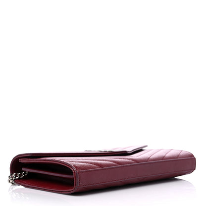 Saint Laurent Grain De Poudre Matelasse Chevron Monogram Chain Wallet Palissandre 4 of 14