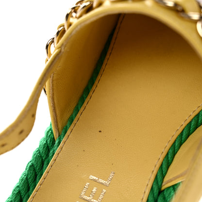 Chanel Lambskin Cotton Cork Printed Cap Toe Chain Mules Sandals 36 Multicolor Green 12 of 13