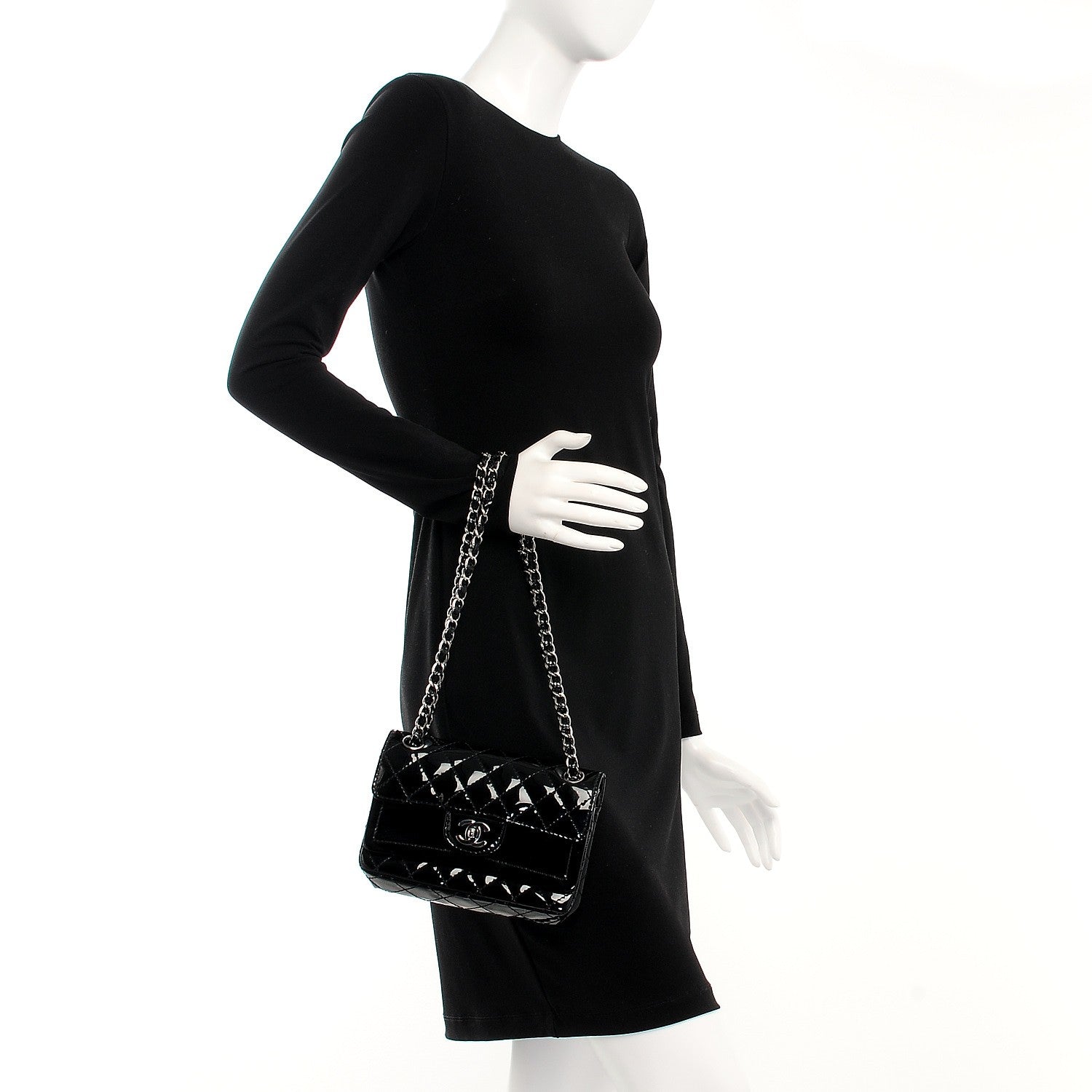 Chanel Patent Calfskin Quilted Mini Rectangular Double Flap Black 2 of 7