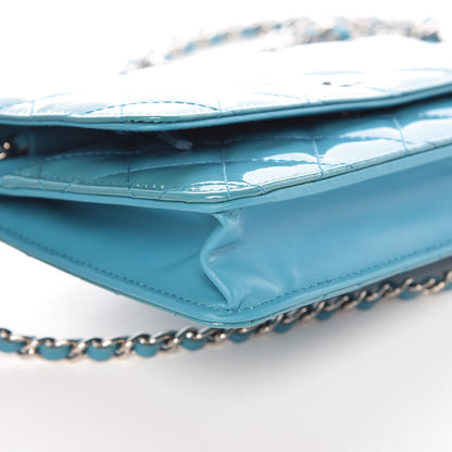 Chanel Patent Quilted Wallet On Chain WOC Turquoise Blue 6 of 11