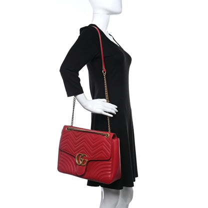 Gucci Calfskin Matelasse Large GG Marmont Shoulder Bag Hibiscus Red 2 of 11